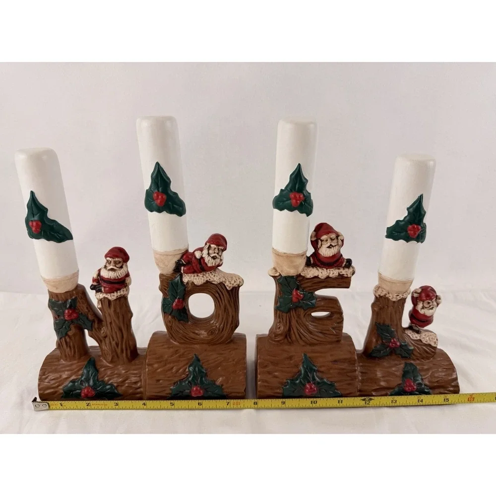 Vintage 1974 NOEL Ceramic Candle Holder Set Santa Log Christmas Decor - Picture 12 of 16